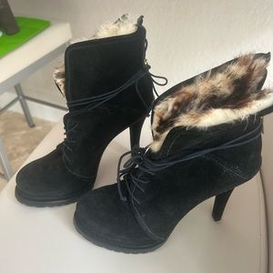 Elizabeth and James black suede fur lined stiletto booties